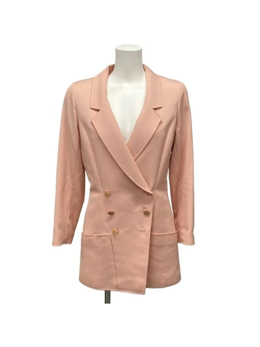 Chanel Jacket M Pink Long Sleeve CC Logo Button Double Wool